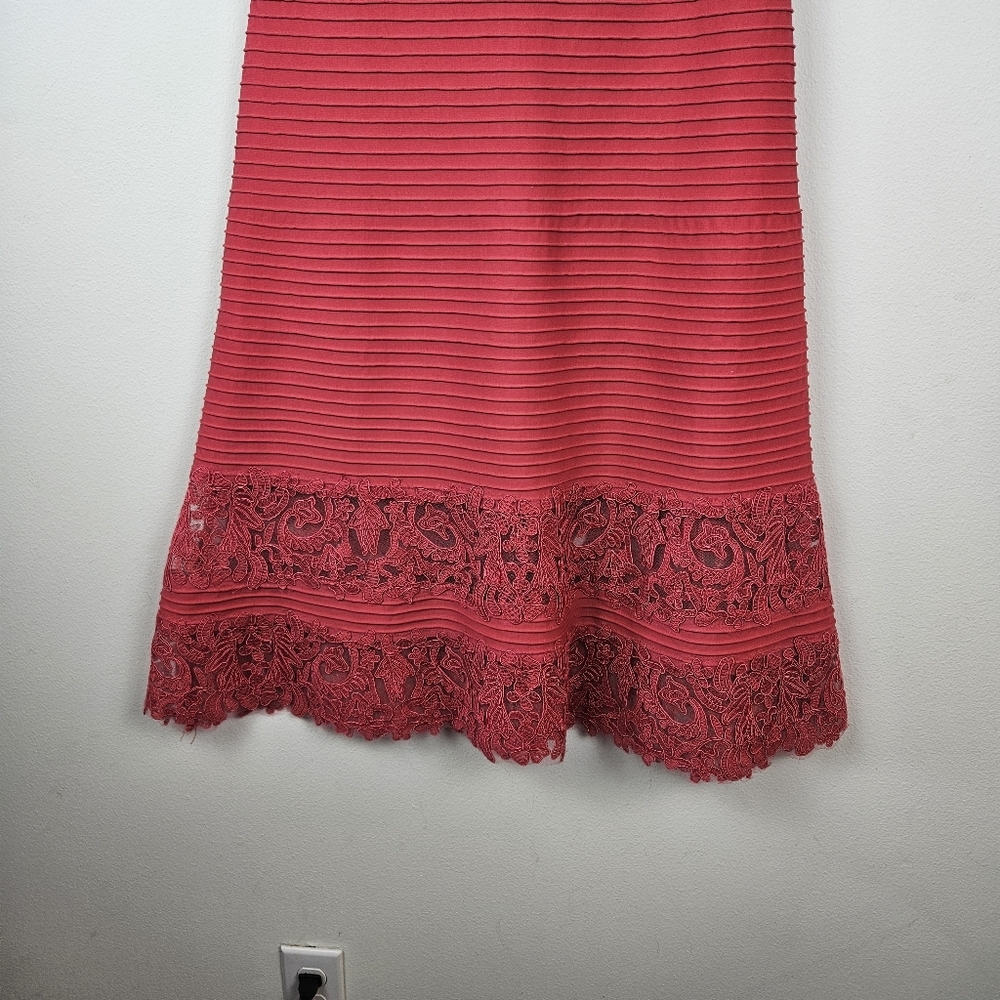 Tadashi Shoji Corded Embroidery on Tulle Pintuck Boatneck Dress M - Picture 3 of 9